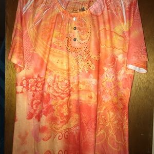 Orange print top with rhinestones 2x